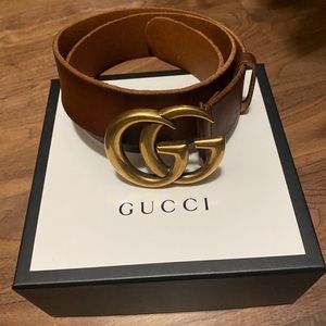 Gucci Belt Brown Leather Double G 1.5”